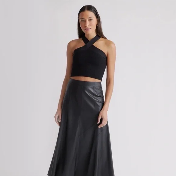 Quince Cropped Halter Ribbed Knit Tank black large - Picture 2 of 5